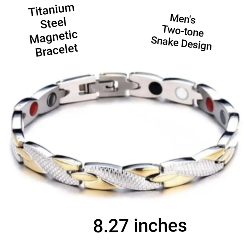 MEN'S Titanium Steel Magnetic for Anxiety & Pain Snake Print Design 18k GP